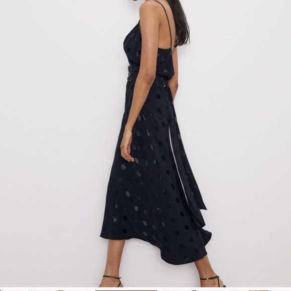 NWT Zara Black Midi Polka Dot Jaquard Dress - Picture 3 of 11